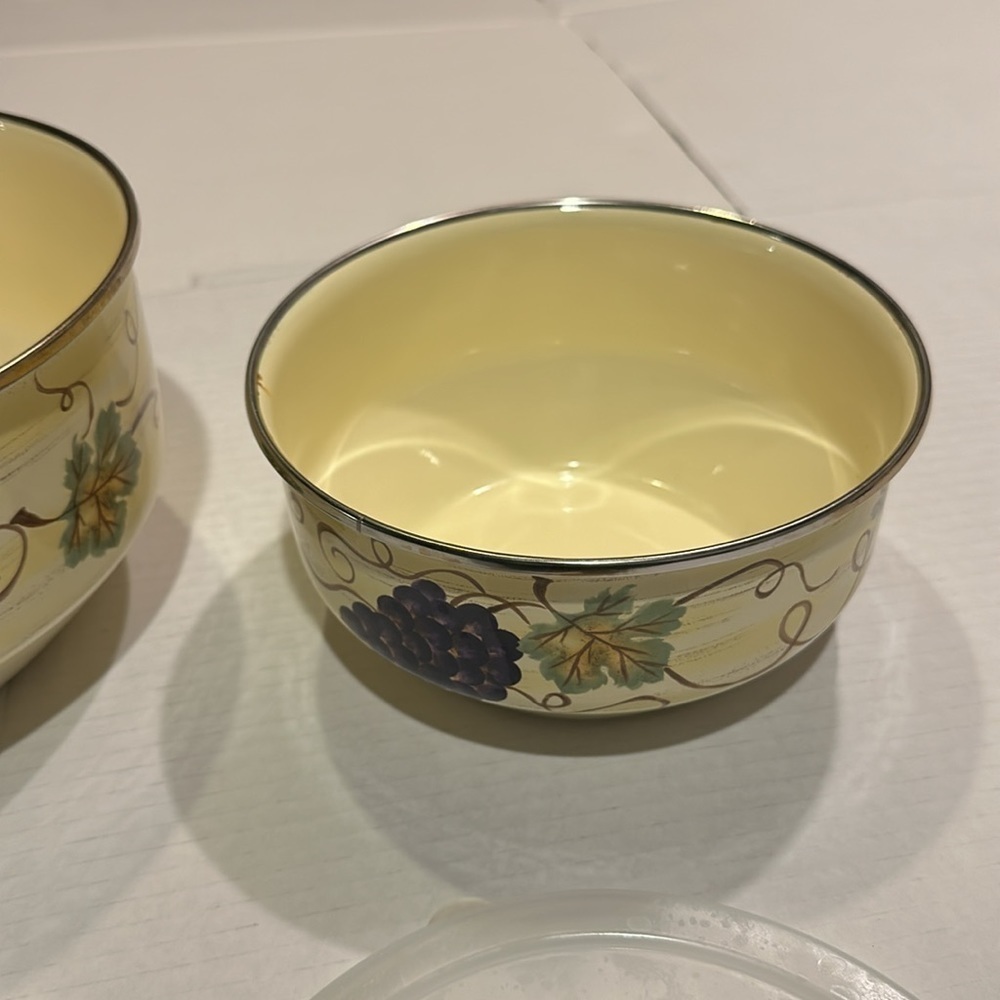 Vintage vitro ceramic set of 3 bowls w plastic covers yellow electric induction - Picture 10 of 16